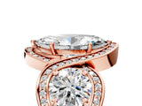 Rose gold Three-Stone Marquise Cut Diamond Wave Pave Band with Prong Setting_14