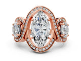 Rose gold Three-Stone Marquise Cut Diamond Wave Pave Band with Prong Setting_9