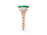 Rose gold Three-Stone Marquise Cut Emerald Braided Band Ring with Four-Prong Setting_14