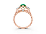 Rose gold Three-Stone Marquise Cut Emerald Braided Band Ring with Four-Prong Setting_15