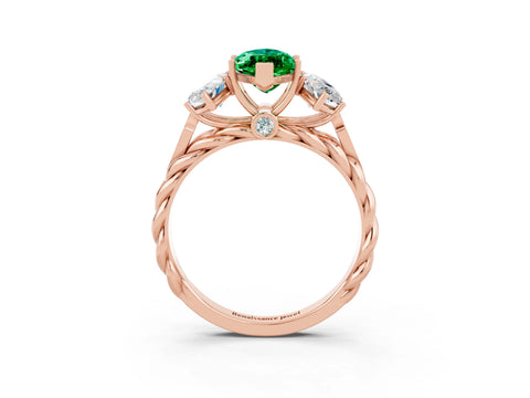 Rose gold Three-Stone Marquise Cut Emerald Braided Band Ring with Four-Prong Setting_15