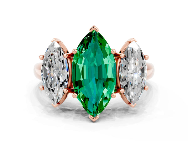 Rose gold Three-Stone Marquise Cut Emerald Engagement Ring with Prong Setting