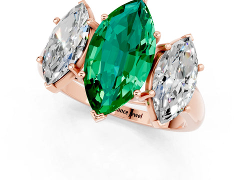 Rose gold Three-Stone Marquise Cut Emerald Engagement Ring with Prong Setting_1