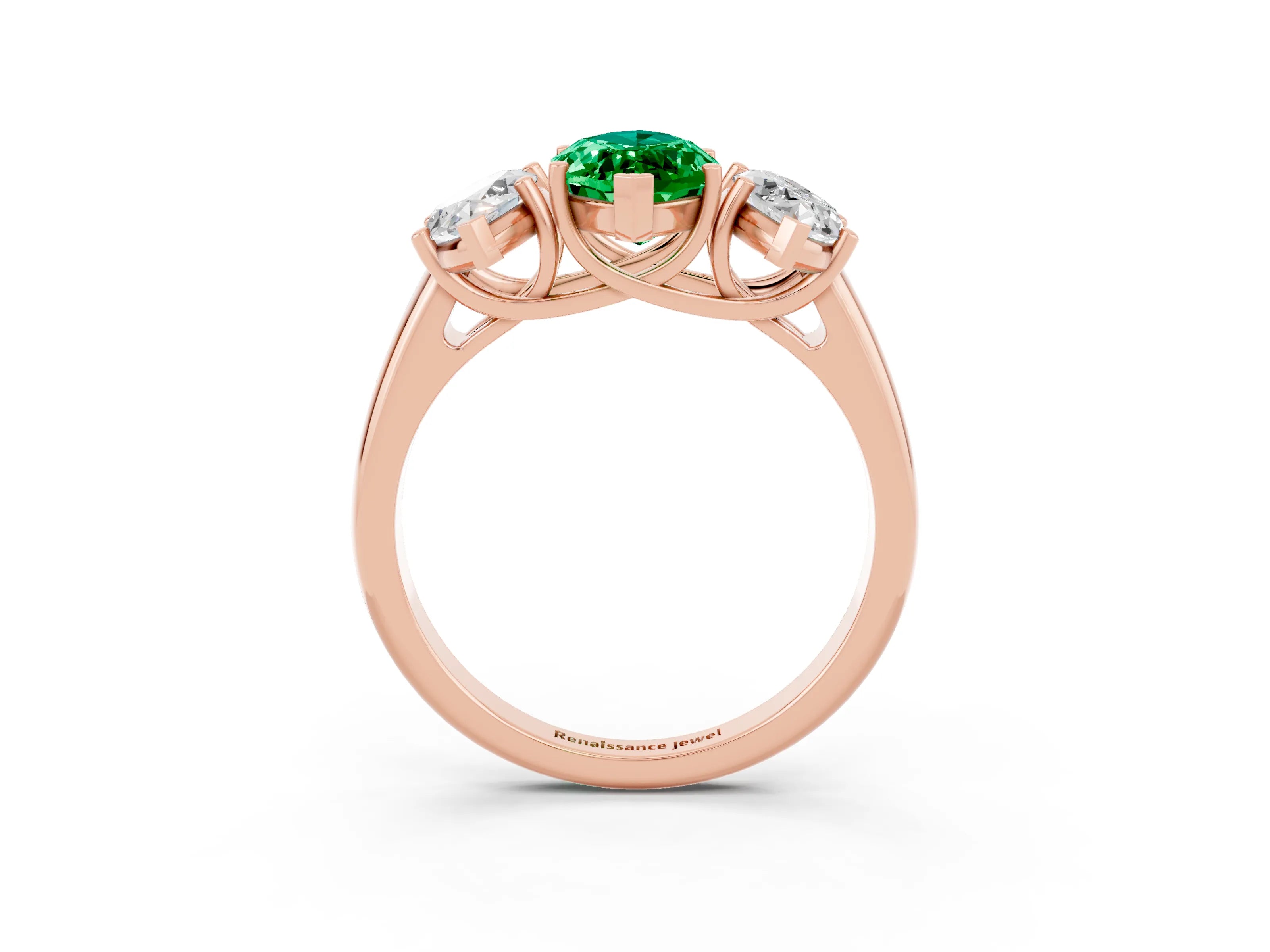 Rose gold Three-Stone Marquise Cut Emerald Engagement Ring with Prong Setting_3