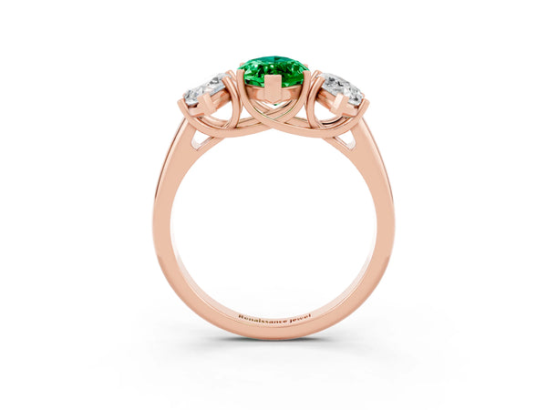 Rose gold Three-Stone Marquise Cut Emerald Engagement Ring with Prong Setting