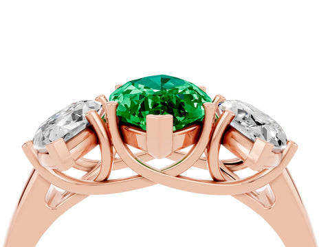 Rose gold Three-Stone Marquise Cut Emerald Engagement Ring with Prong Setting_4