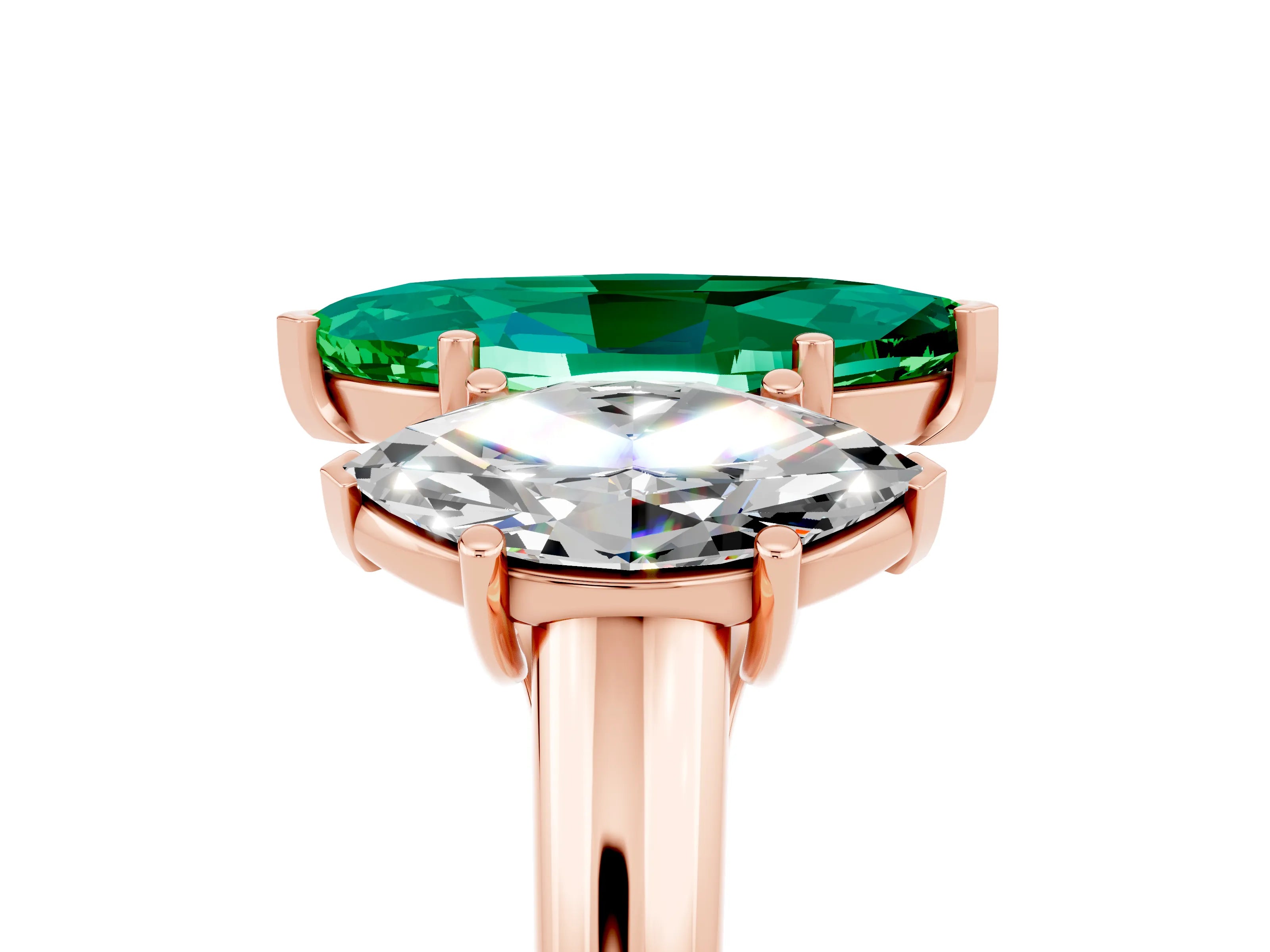 Rose gold Three-Stone Marquise Cut Emerald Engagement Ring with Prong Setting_5
