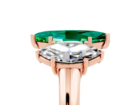 Rose gold Three-Stone Marquise Cut Emerald Engagement Ring with Prong Setting_5