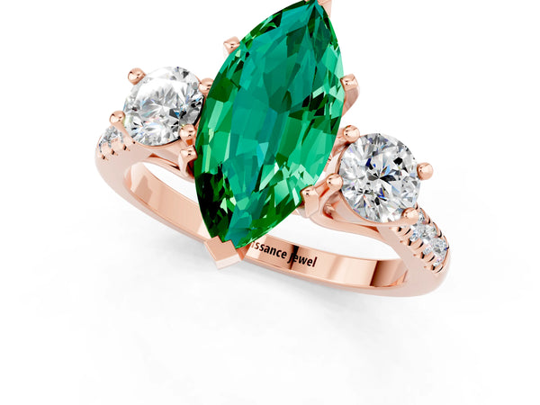 Rose gold Three-Stone Marquise Cut Emerald Pavé Band with Four-Prong Setting