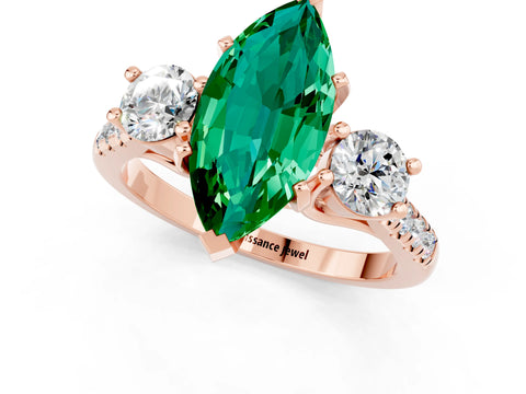 Rose gold Three-Stone Marquise Cut Emerald Pavé Band with Four-Prong Setting_1