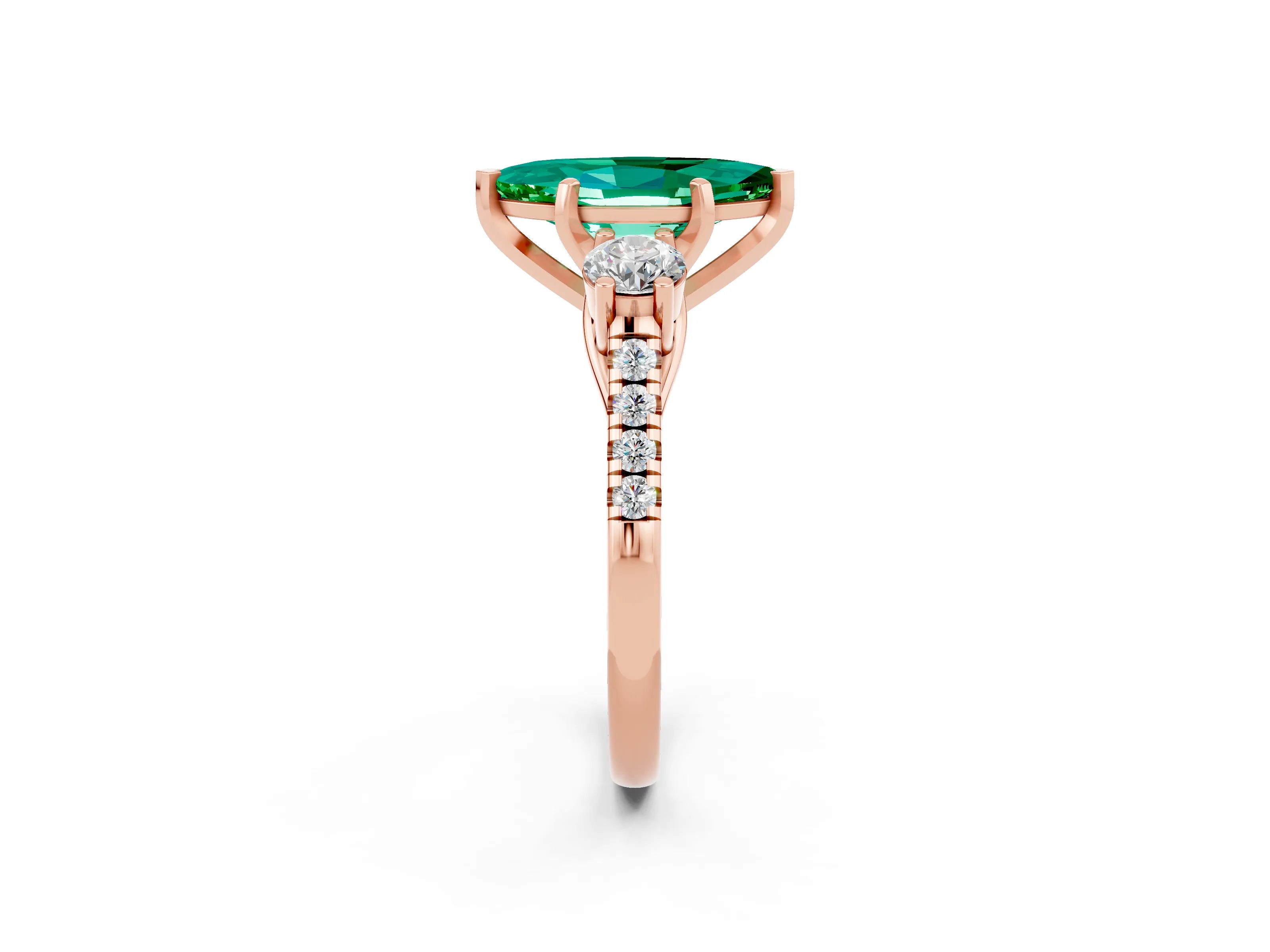 Rose gold Three-Stone Marquise Cut Emerald Pavé Band with Four-Prong Setting_2