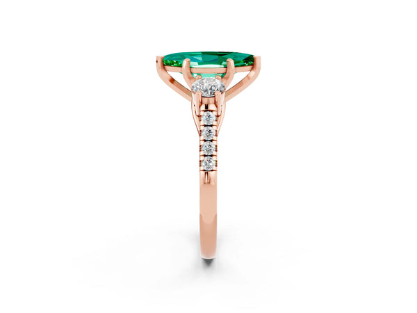 Rose gold Three-Stone Marquise Cut Emerald Pavé Band with Four-Prong Setting