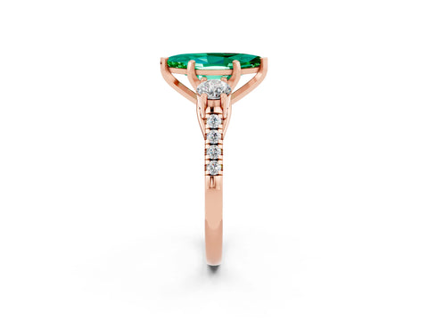 Rose gold Three-Stone Marquise Cut Emerald Pavé Band with Four-Prong Setting_2