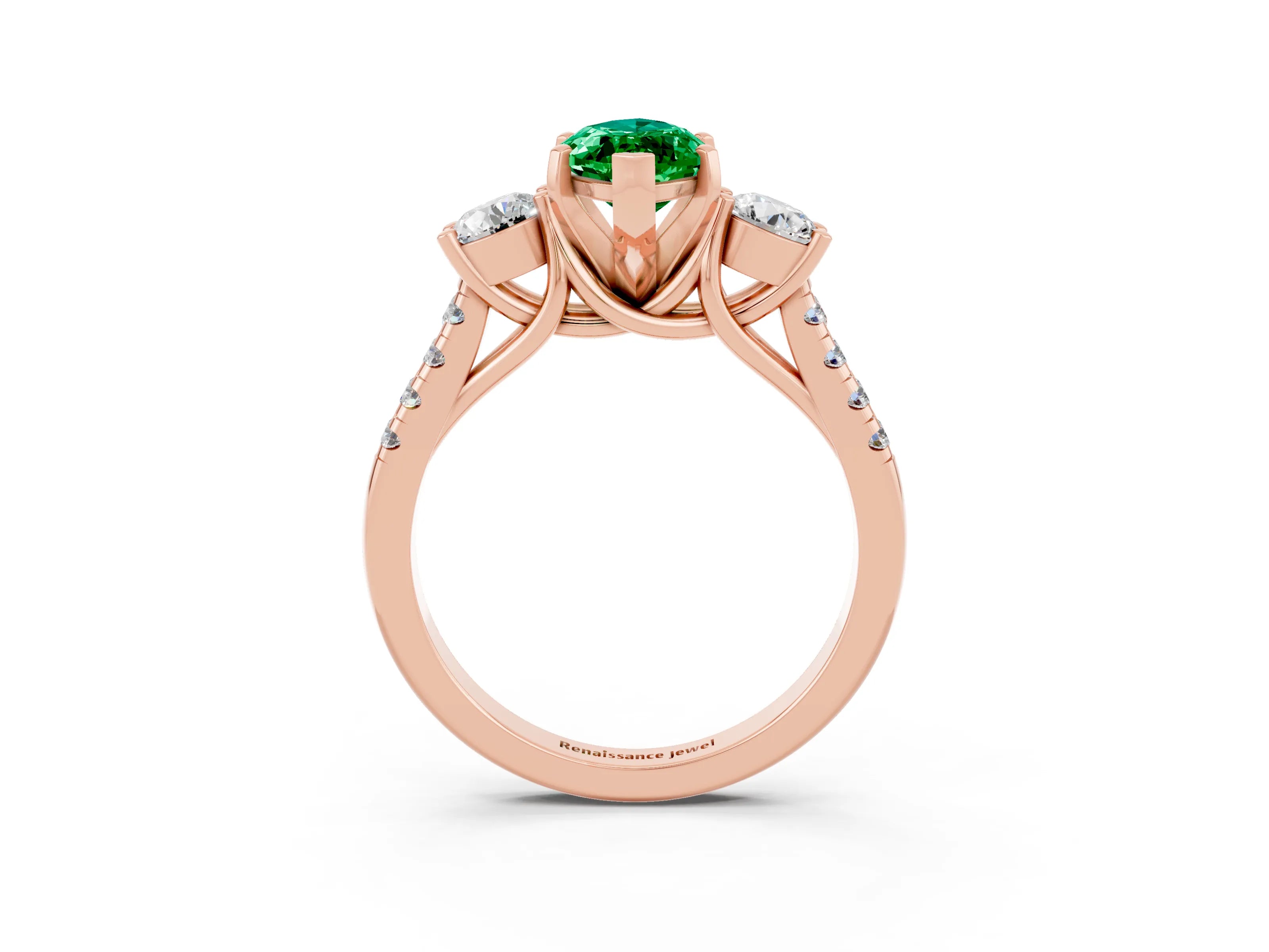 Rose gold Three-Stone Marquise Cut Emerald Pavé Band with Four-Prong Setting_3