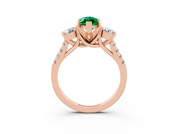Rose gold Three-Stone Marquise Cut Emerald Pavé Band with Four-Prong Setting