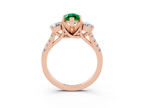 Rose gold Three-Stone Marquise Cut Emerald Pavé Band with Four-Prong Setting_3