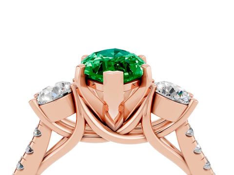 Rose gold Three-Stone Marquise Cut Emerald Pavé Band with Four-Prong Setting_4