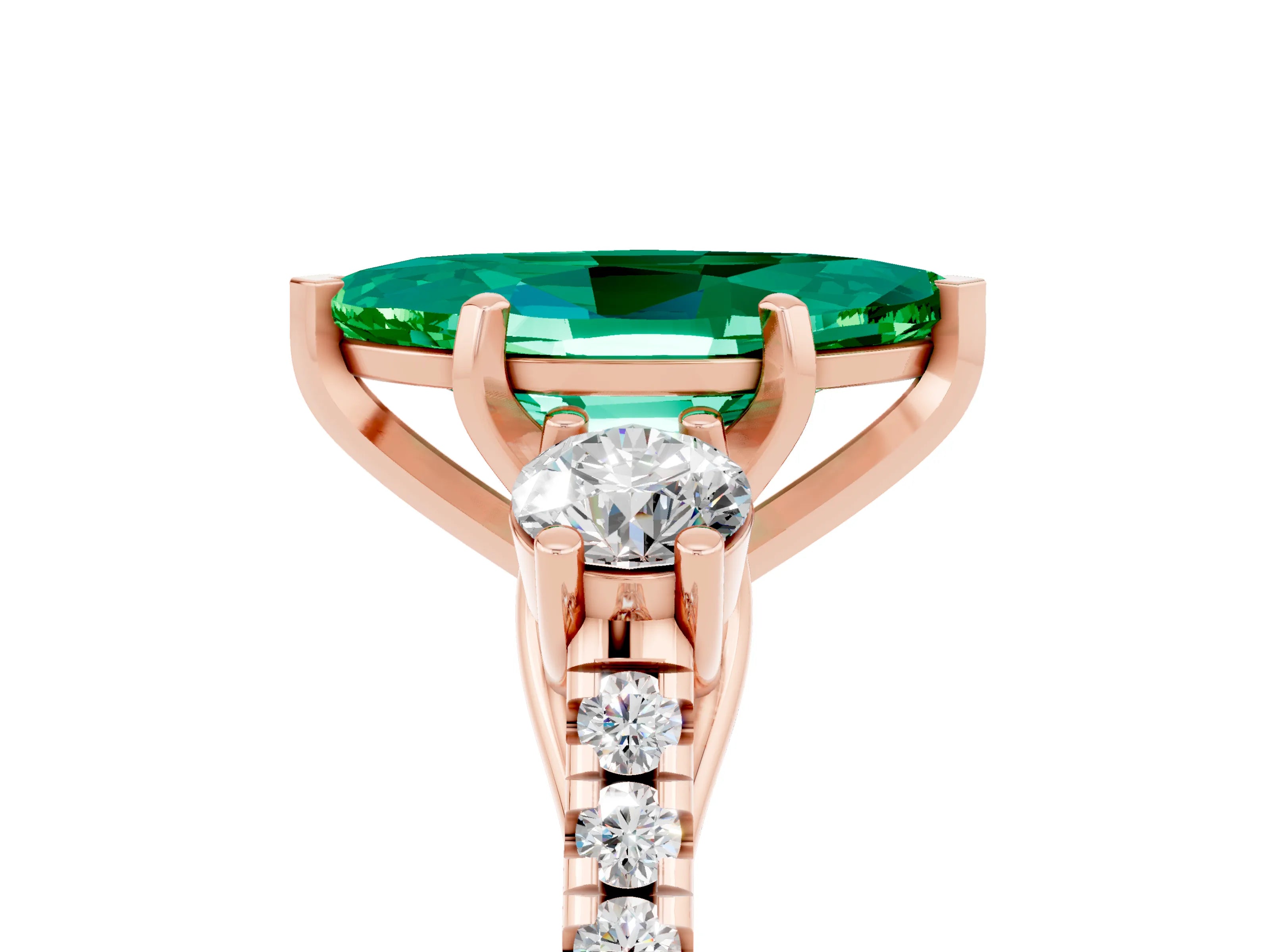 Rose gold Three-Stone Marquise Cut Emerald Pavé Band with Four-Prong Setting_5