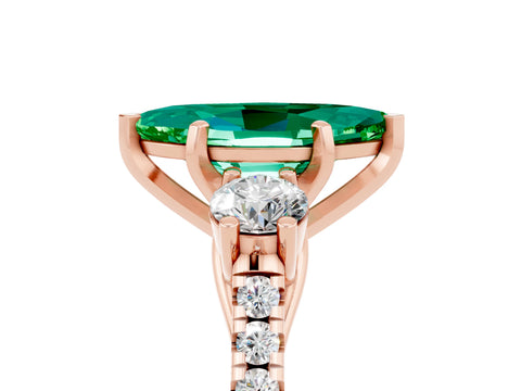 Rose gold Three-Stone Marquise Cut Emerald Pavé Band with Four-Prong Setting_5