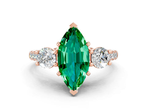 Rose gold Three-Stone Marquise Cut Emerald Pavé Band with Four-Prong Setting