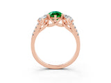 Rose gold Three-Stone Marquise Cut Emerald Ring with Pavé Band and Prong Setting_15