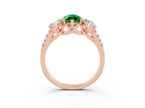 Rose gold Three-Stone Marquise Cut Emerald Ring with Pavé Band and Prong Setting_15