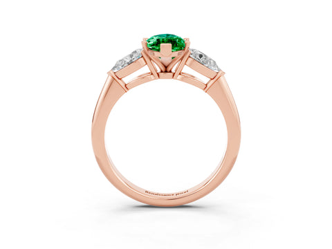 Rose gold Three-Stone Marquise Cut Emerald Ring with Pear Side Stones and Four-Prong Setting_3