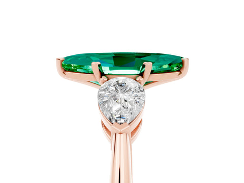 Rose gold Three-Stone Marquise Cut Emerald Ring with Pear Side Stones and Four-Prong Setting_5