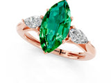 Rose gold Three-Stone Marquise Cut Emerald Ring with Pear  Side Stones in Four-Prong Setting_13