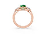Rose gold Three-Stone Marquise Cut Emerald Ring with Pear  Side Stones in Four-Prong Setting_15