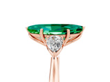 Rose gold Three-Stone Marquise Cut Emerald Ring with Pear  Side Stones in Four-Prong Setting_17