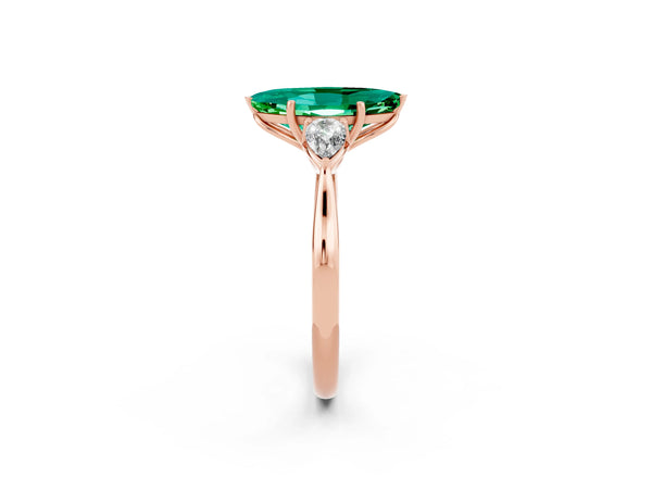 Rose gold Three-Stone Marquise Cut Emerald Ring with Pear  Side Stones in Four-Prong Setting