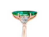 Rose gold Three-Stone Marquise Cut Emerald Ring with Pear  Side Stones in Four-Prong Setting_41