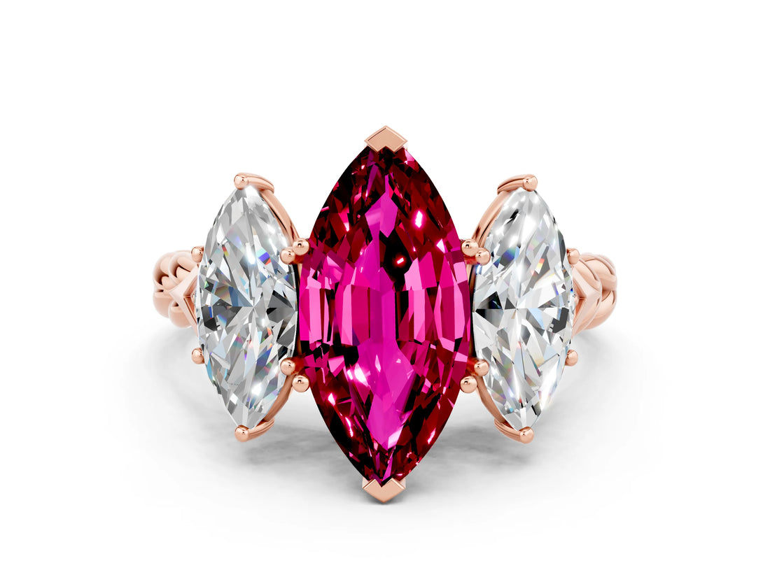 Rose gold Three-Stone Marquise Cut Garnet Braided Band Ring with Four-Prong Setting_12