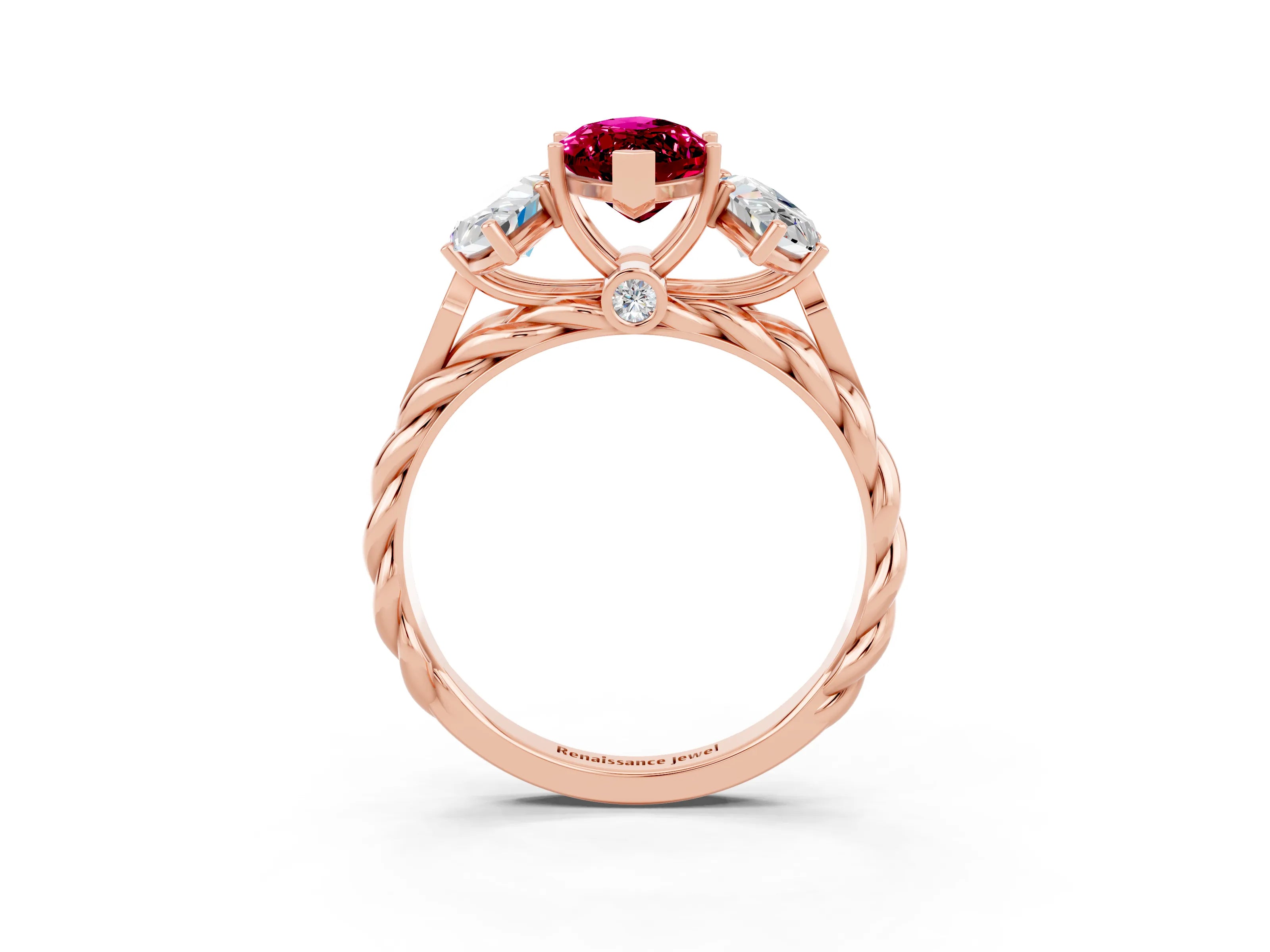Rose gold Three-Stone Marquise Cut Garnet Braided Band Ring with Four-Prong Setting_15