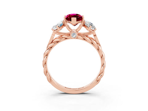 Rose gold Three-Stone Marquise Cut Garnet Braided Band Ring with Four-Prong Setting_15