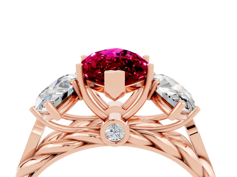 Rose gold Three-Stone Marquise Cut Garnet Braided Band Ring with Four-Prong Setting_16