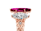 Rose gold Three-Stone Marquise Cut Garnet Braided Band Ring with Four-Prong Setting_17