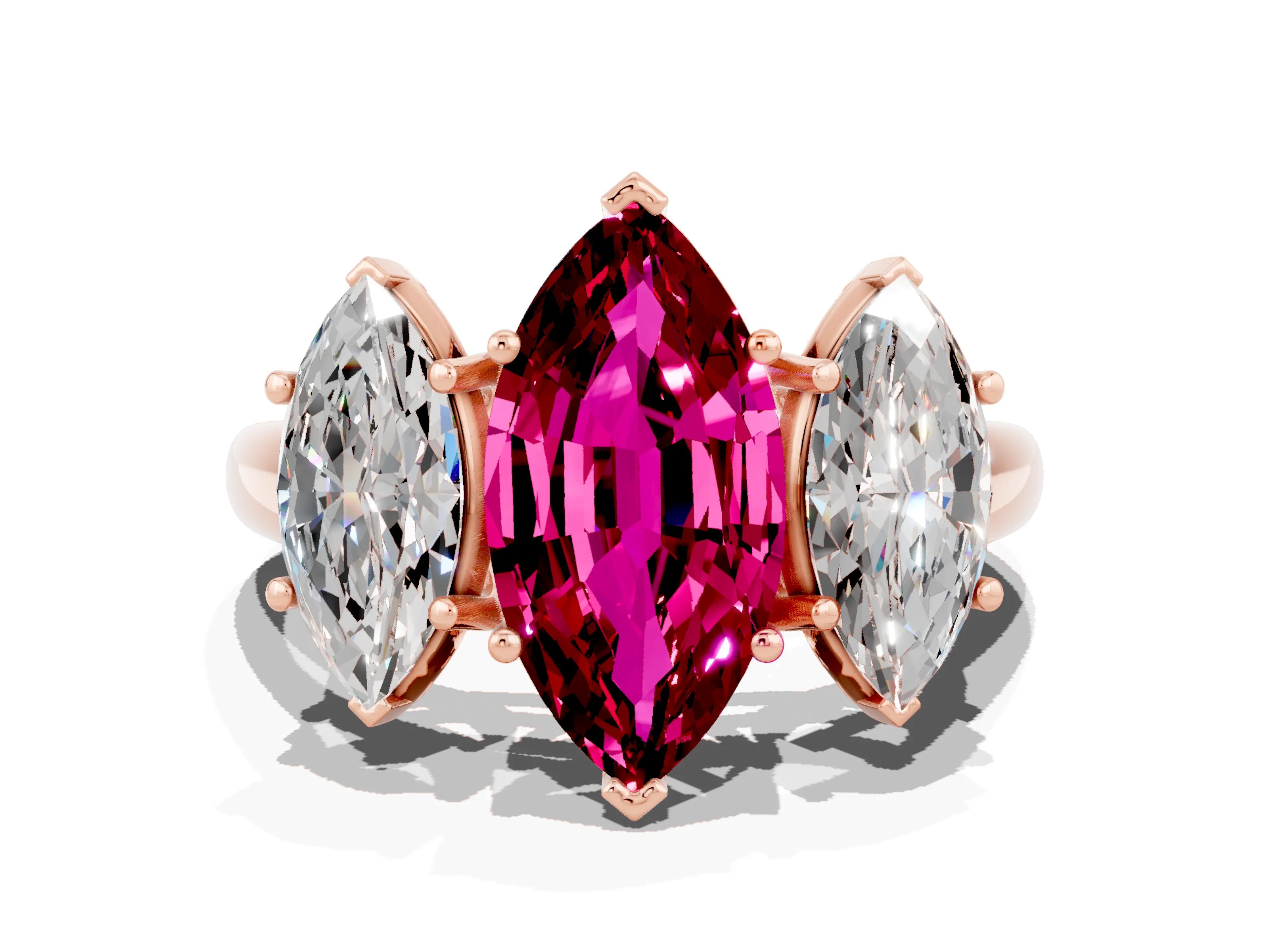 Rose gold Three-Stone Marquise Cut Garnet Engagement Ring with Prong Setting