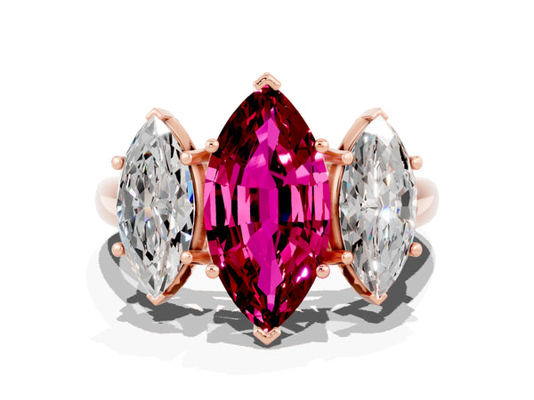 Rose gold Three-Stone Marquise Cut Garnet Engagement Ring with Prong Setting