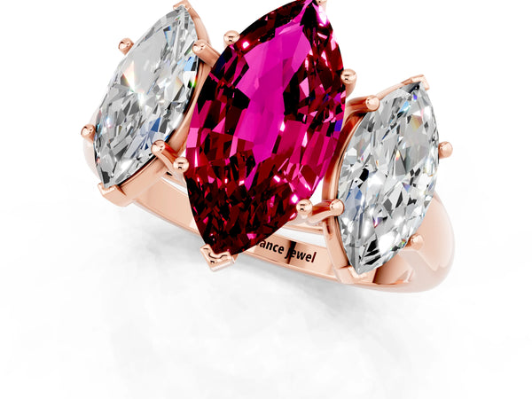 Rose gold Three-Stone Marquise Cut Garnet Engagement Ring with Prong Setting