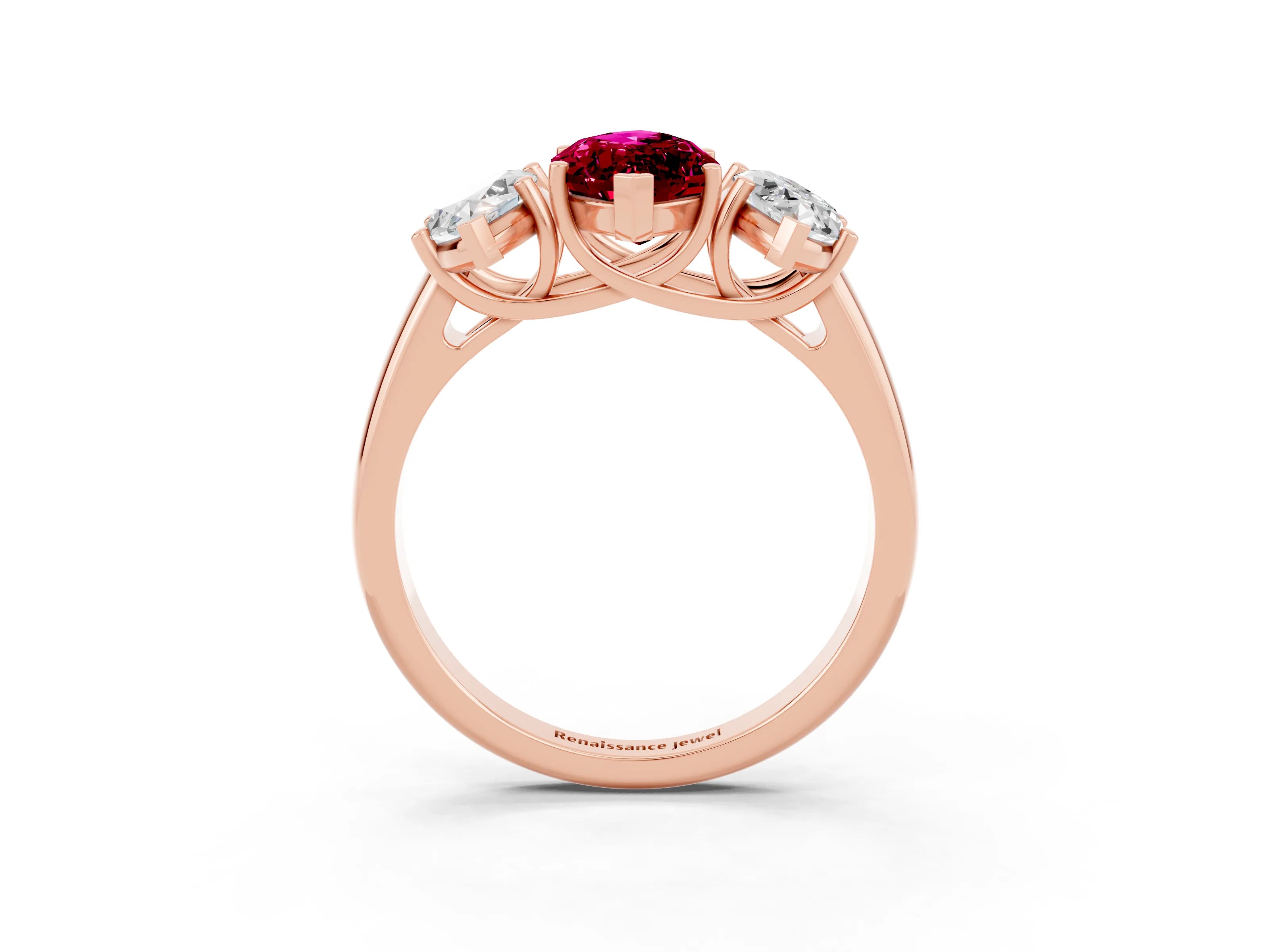 Rose gold Three-Stone Marquise Cut Garnet Engagement Ring with Prong Setting_3