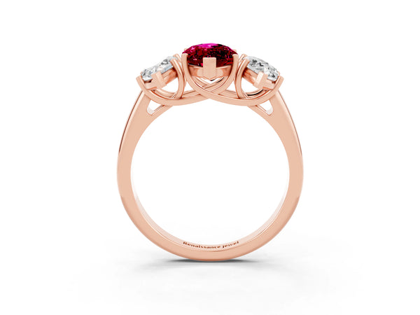 Rose gold Three-Stone Marquise Cut Garnet Engagement Ring with Prong Setting