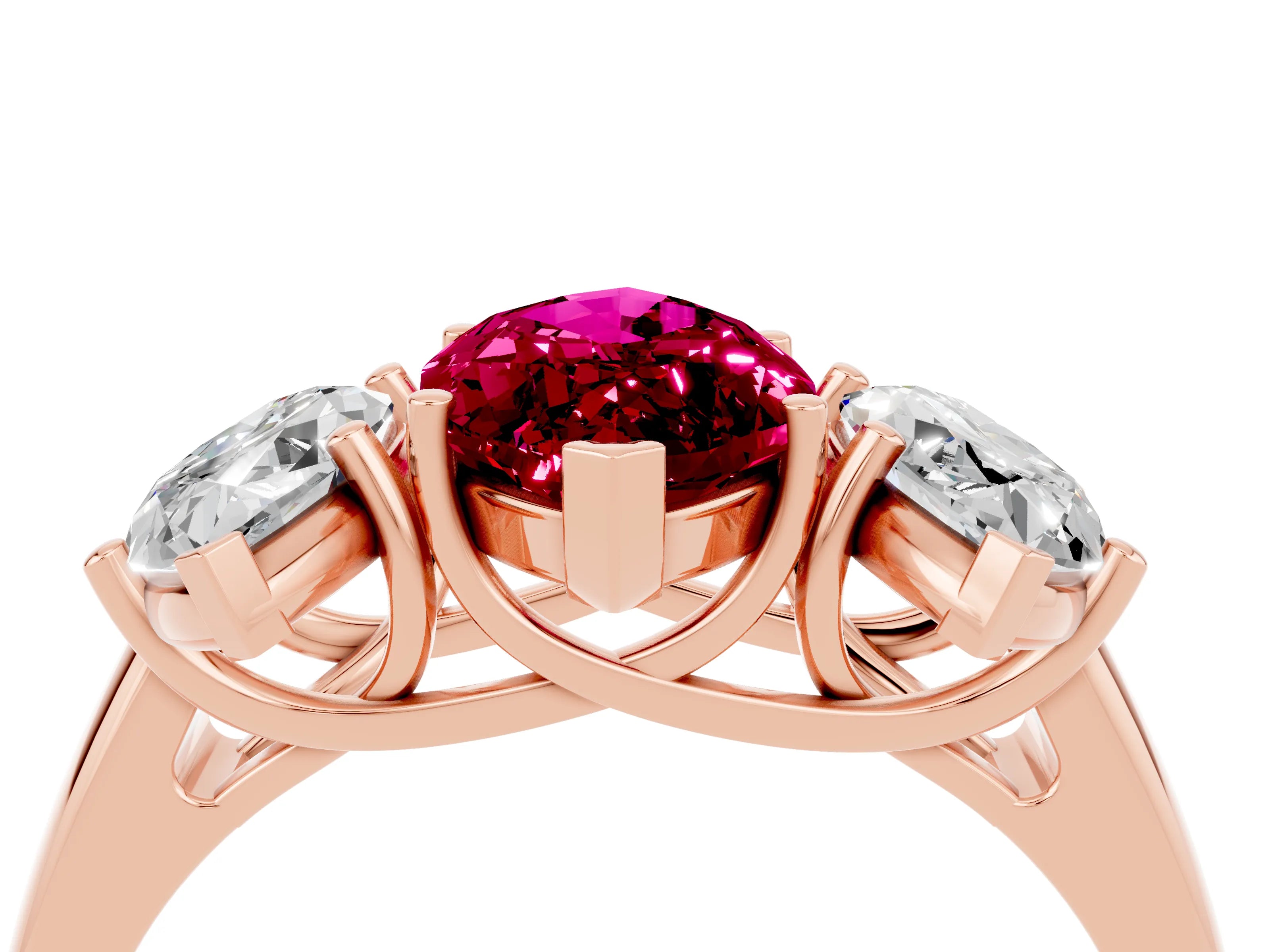 Rose gold Three-Stone Marquise Cut Garnet Engagement Ring with Prong Setting_4
