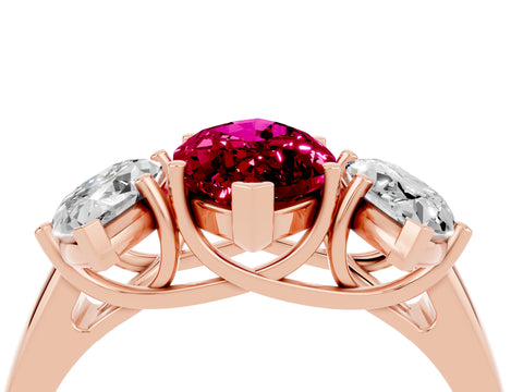 Rose gold Three-Stone Marquise Cut Garnet Engagement Ring with Prong Setting_4