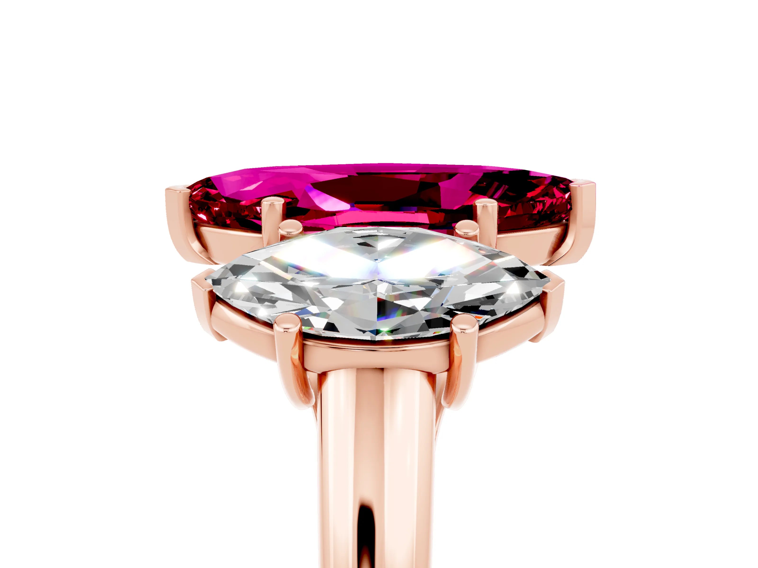 Rose gold Three-Stone Marquise Cut Garnet Engagement Ring with Prong Setting_5
