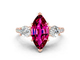 Rose gold Three-Stone Marquise Cut Garnet Pavé Band with Four-Prong Setting
