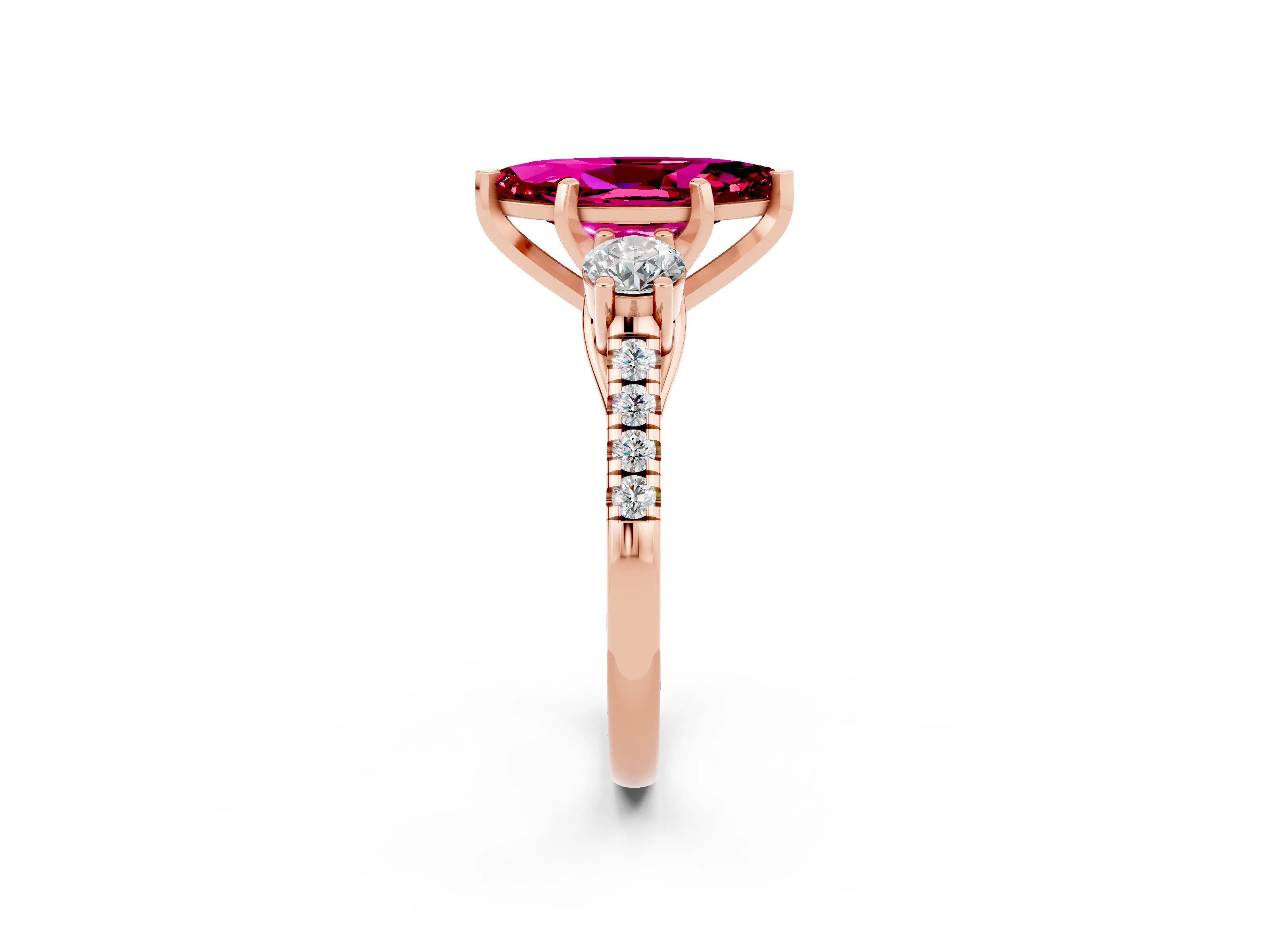 Rose gold Three-Stone Marquise Cut Garnet Pavé Band with Four-Prong Setting_2