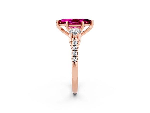 Rose gold Three-Stone Marquise Cut Garnet Pavé Band with Four-Prong Setting