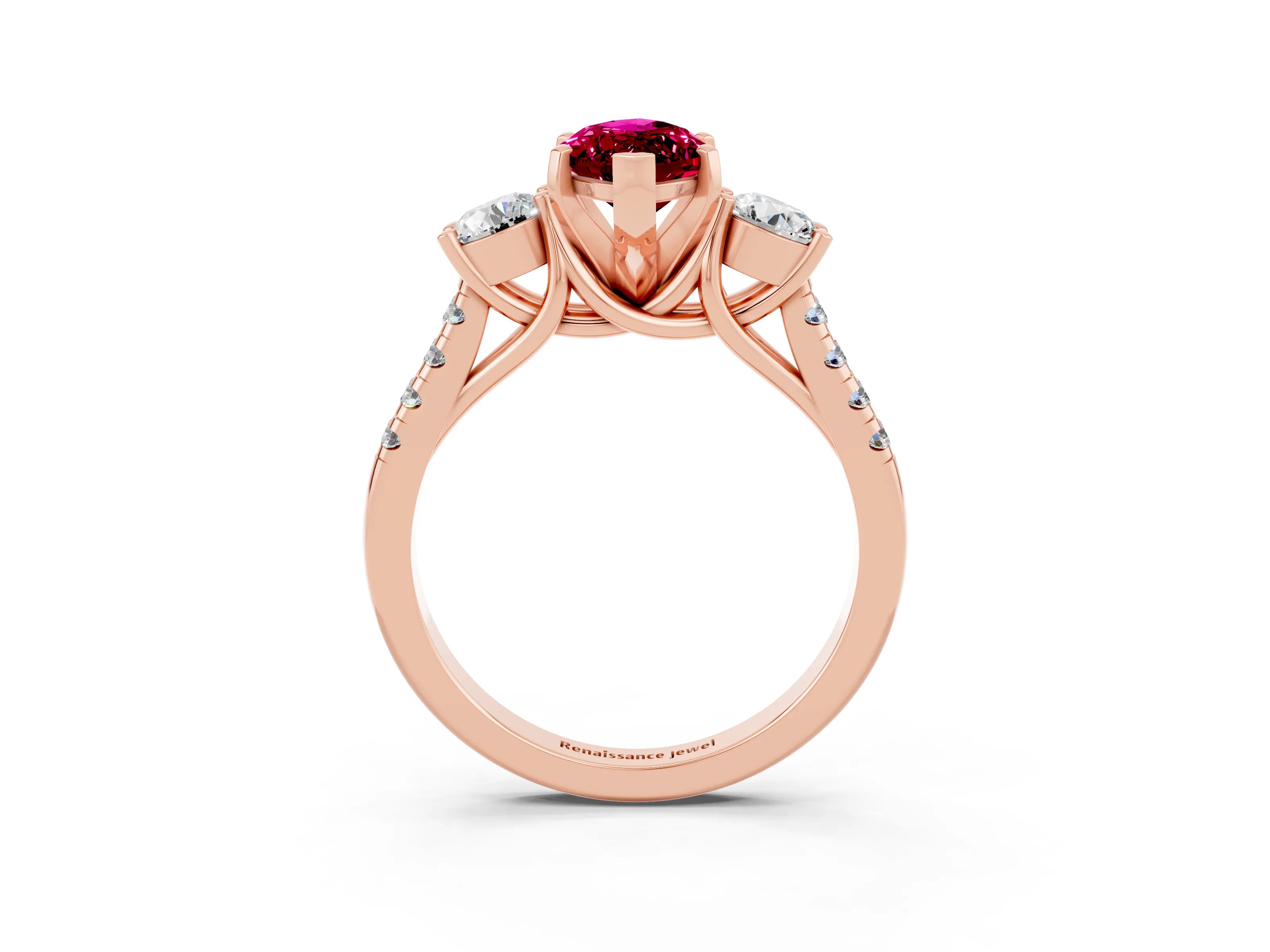 Rose gold Three-Stone Marquise Cut Garnet Pavé Band with Four-Prong Setting_3